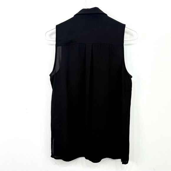 MICHAEL Michael Kors Black Semi Sheer Collared Gold Half Zip Sleeveless Blouse - Picture 8 of 14